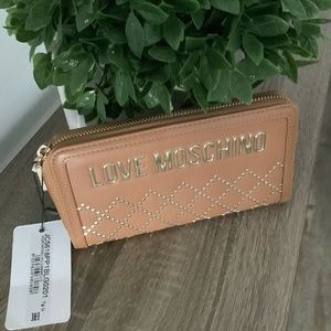 Authentic Love Moschino woven gold stud wallet